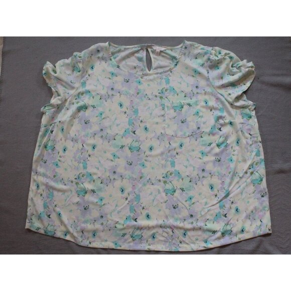 LC Lauren Conrad Women's Top Plus Size‎ 4X Sheer Green Floral Short Sleeve - Picture 1 of 7